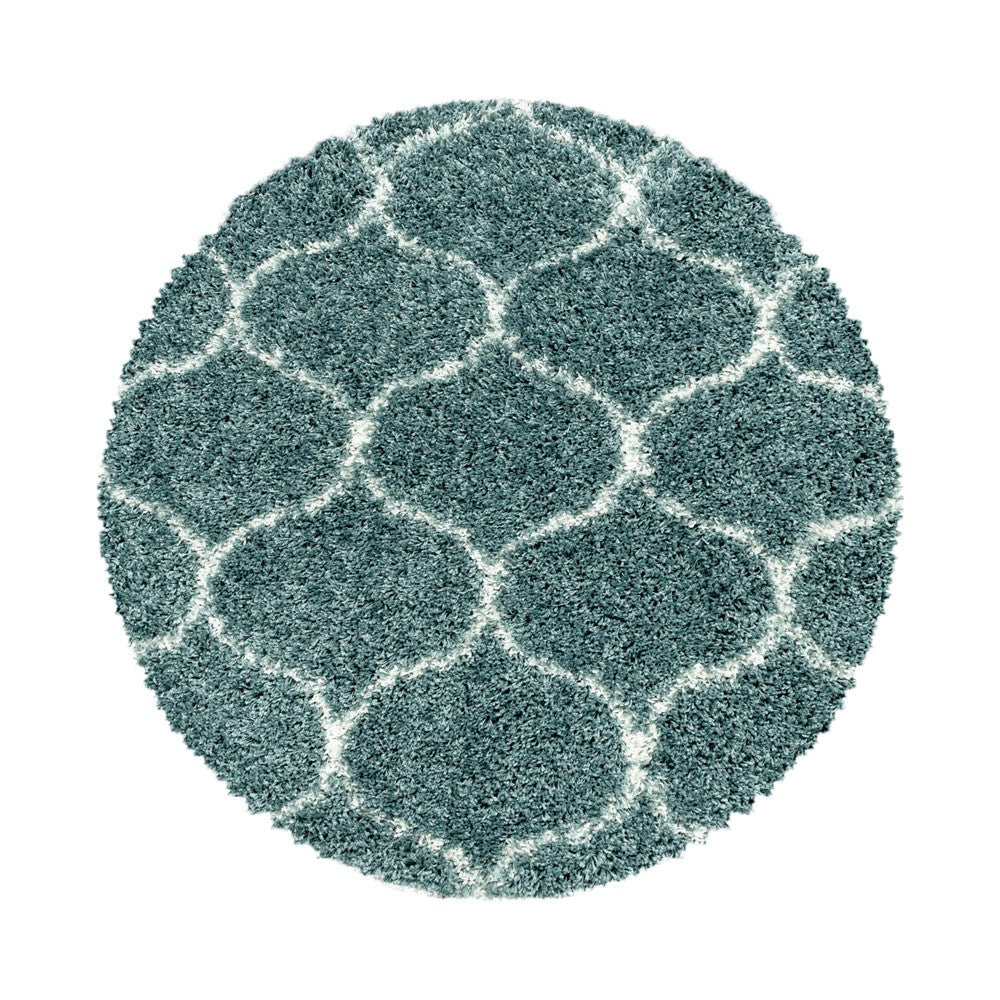 Wohnzimmerteppich Design Hochflor Teppich Muster Kachel Tile Jacquard Blau