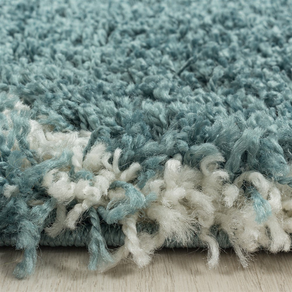 Wohnzimmerteppich Design Hochflor Teppich Muster Kachel Tile Jacquard Blau