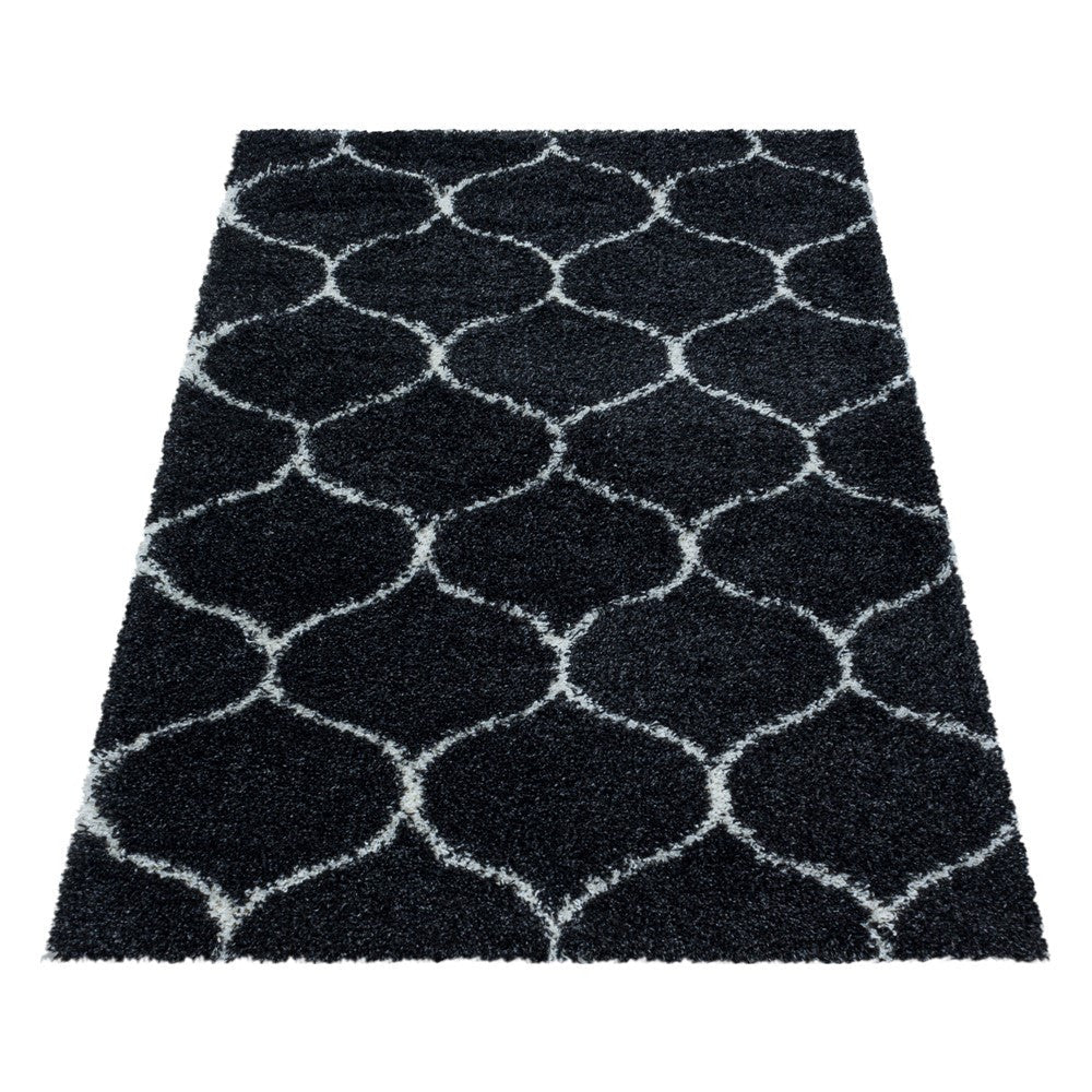 Wohnzimmerteppich Design Hochflor Teppich Muster Kachel Tile Jacquard Anthrazit