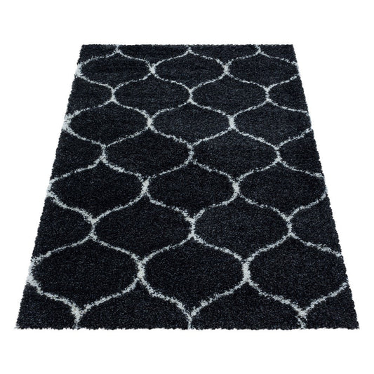 Wohnzimmerteppich Design Hochflor Teppich Muster Kachel Tile Jacquard Anthrazit