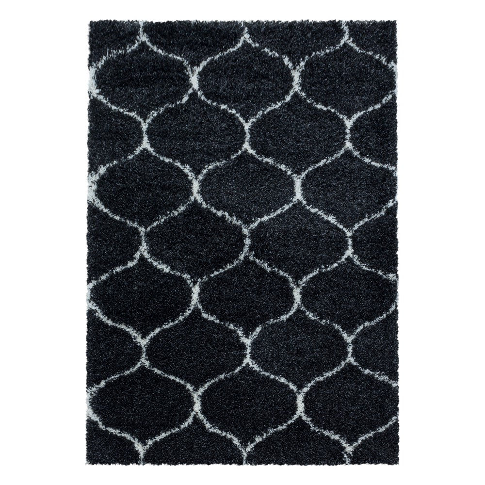 Wohnzimmerteppich Design Hochflor Teppich Muster Kachel Tile Jacquard Anthrazit