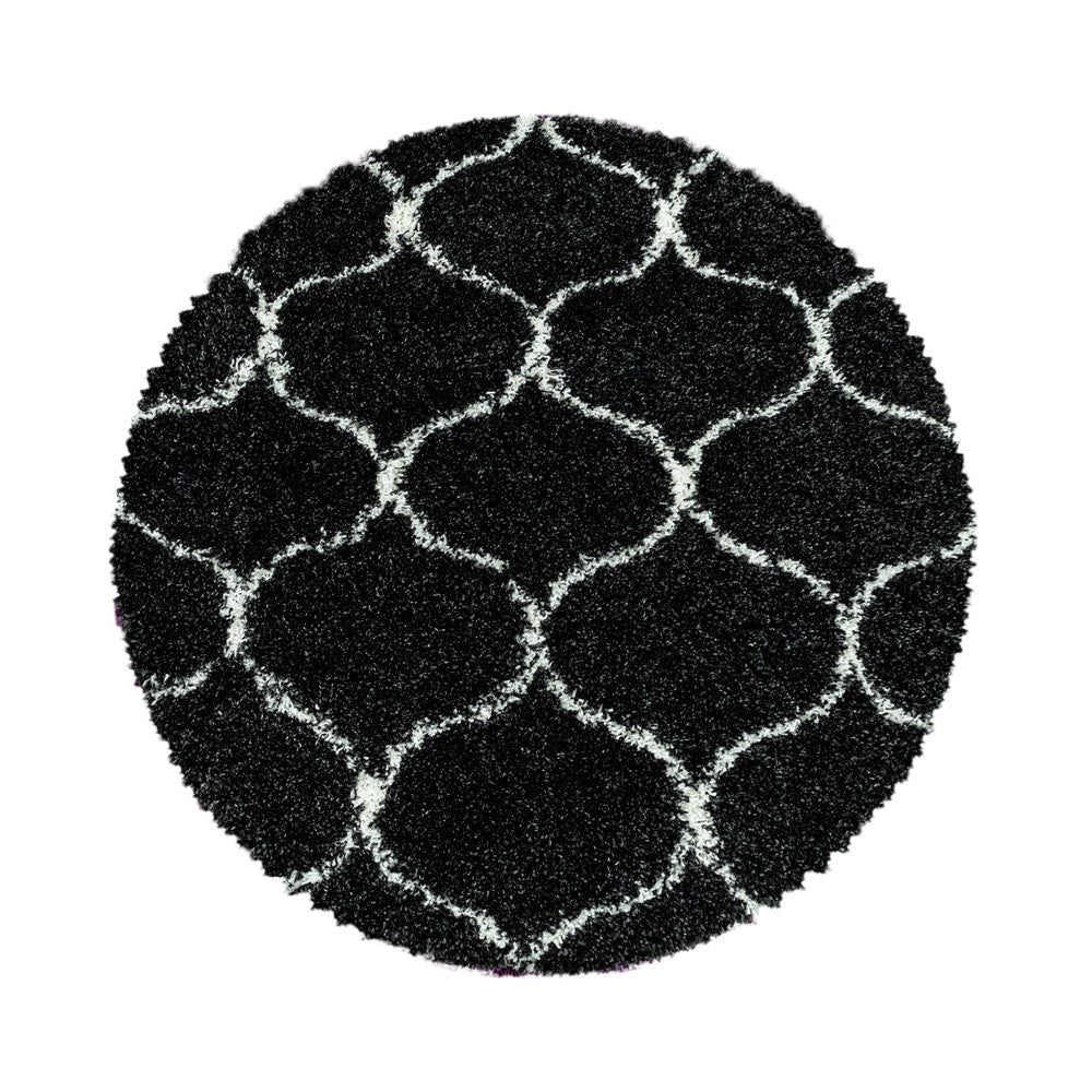 Wohnzimmerteppich Design Hochflor Teppich Muster Kachel Tile Jacquard Anthrazit