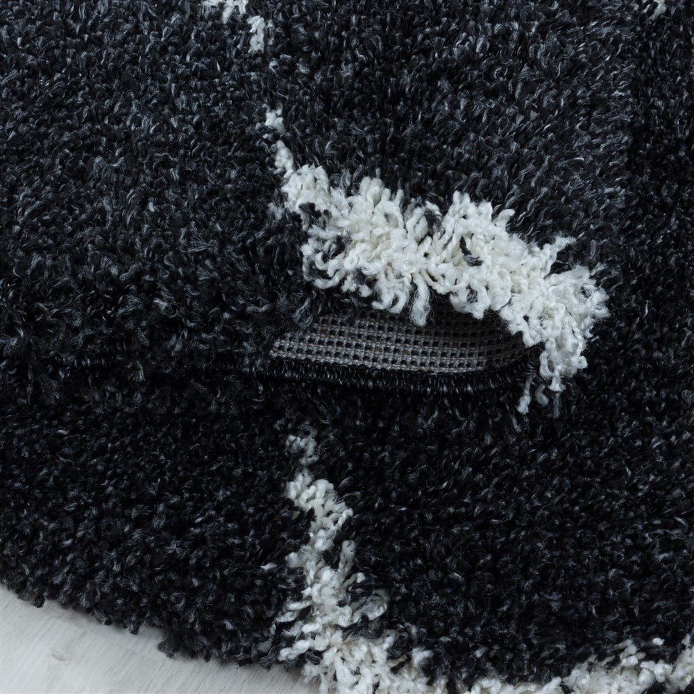Wohnzimmerteppich Design Hochflor Teppich Muster Kachel Tile Jacquard Anthrazit