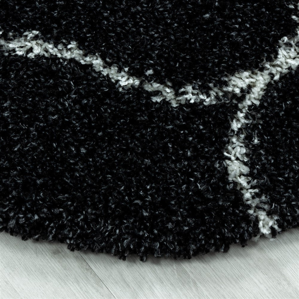 Wohnzimmerteppich Design Hochflor Teppich Muster Kachel Tile Jacquard Anthrazit