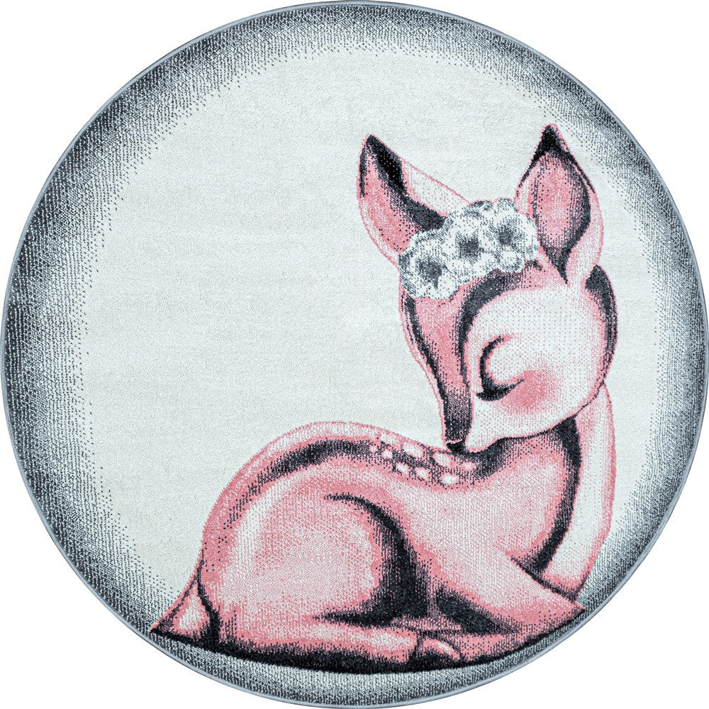 Kinderteppich Baby Teppich Kinderzimmer süßer Rehkitz Motiv Grau Pink Weiß