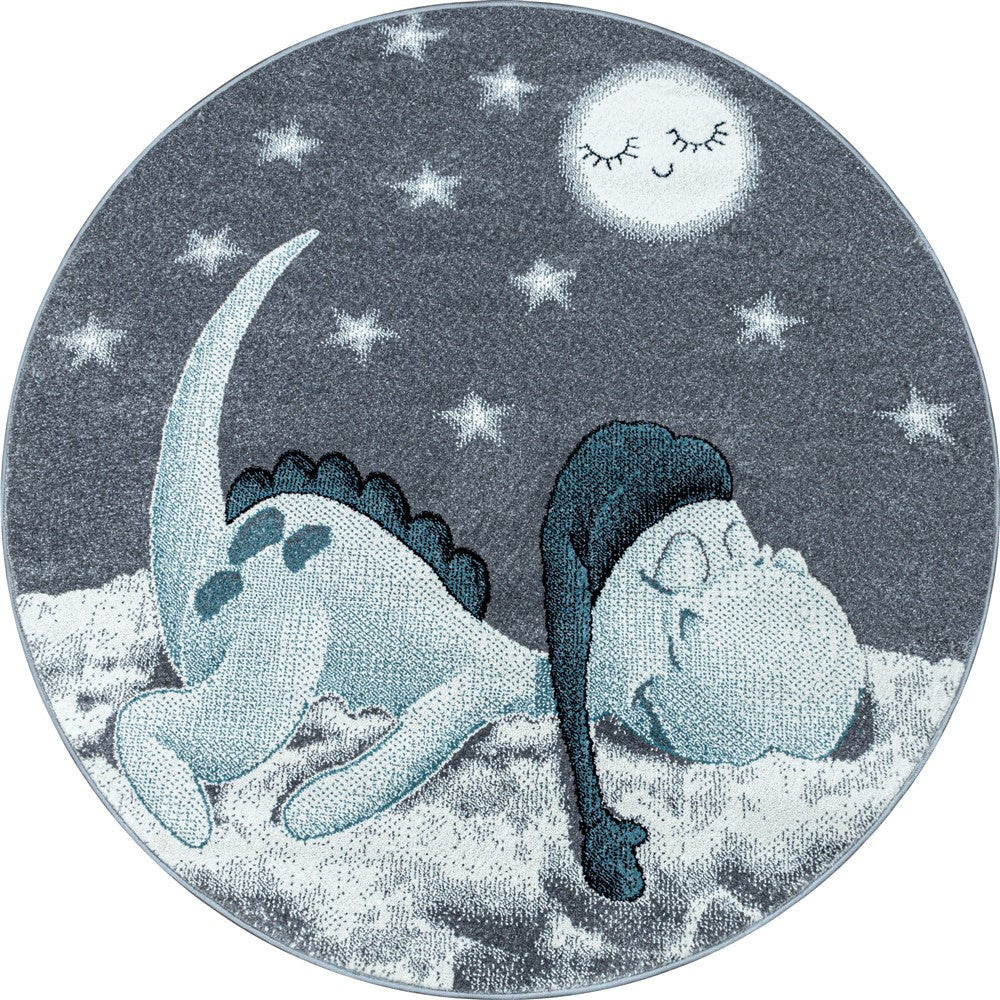 Kinderteppich Baby Teppich Kinderzimmer süßer Dino Motiv Grau Blau Weiß