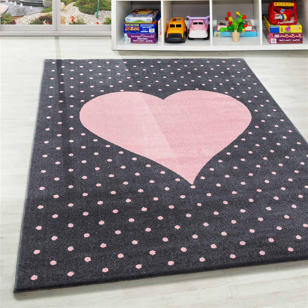 Kinderteppich Baby Teppich Kinderzimmer Herz Motiv Pink Grau Farben
