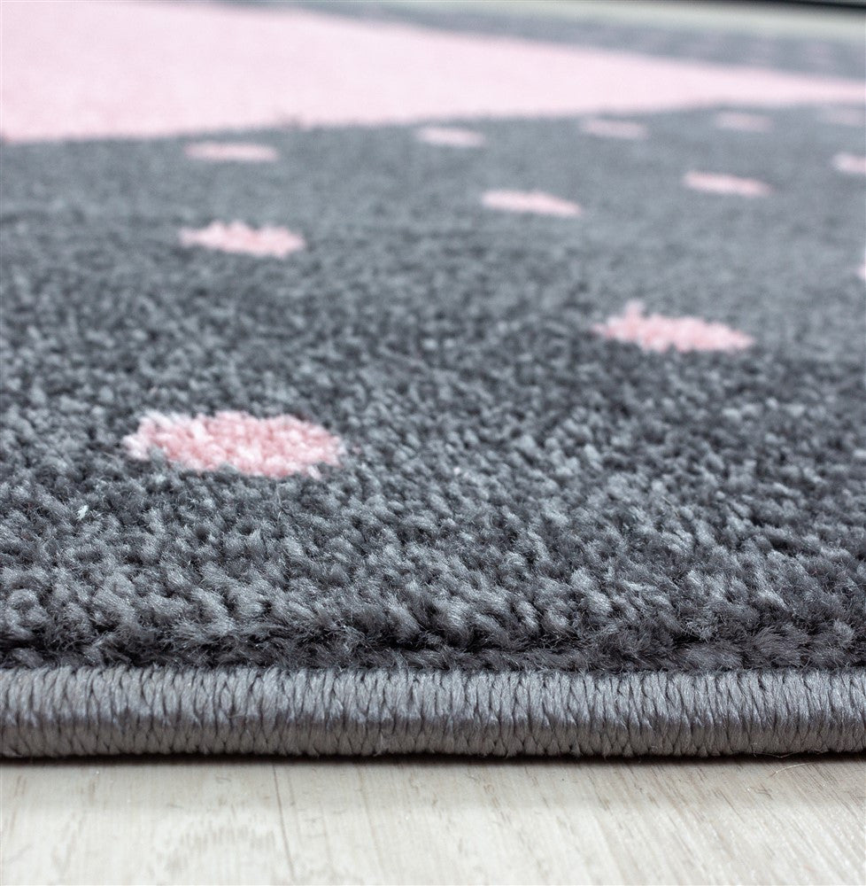 Kinderteppich Baby Teppich Kinderzimmer Herz Motiv Pink Grau Farben