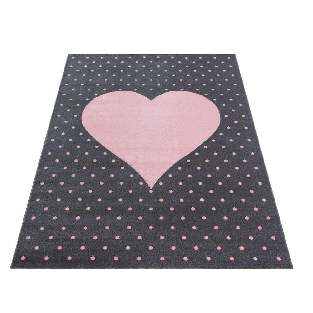 Kinderteppich Baby Teppich Kinderzimmer Herz Motiv Pink Grau Farben