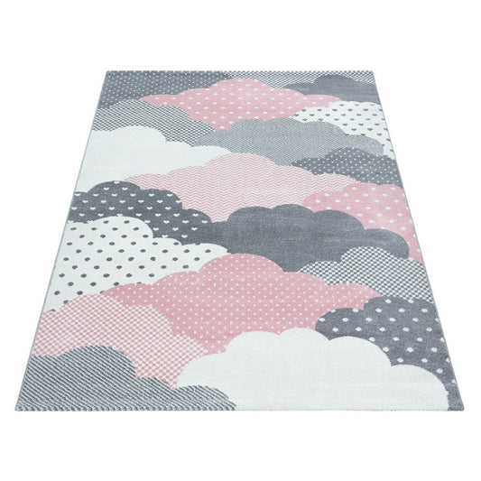 Kinderteppich Baby Teppich Kinderzimmer Wolken-Motiv Pink Grau Weiß Farben