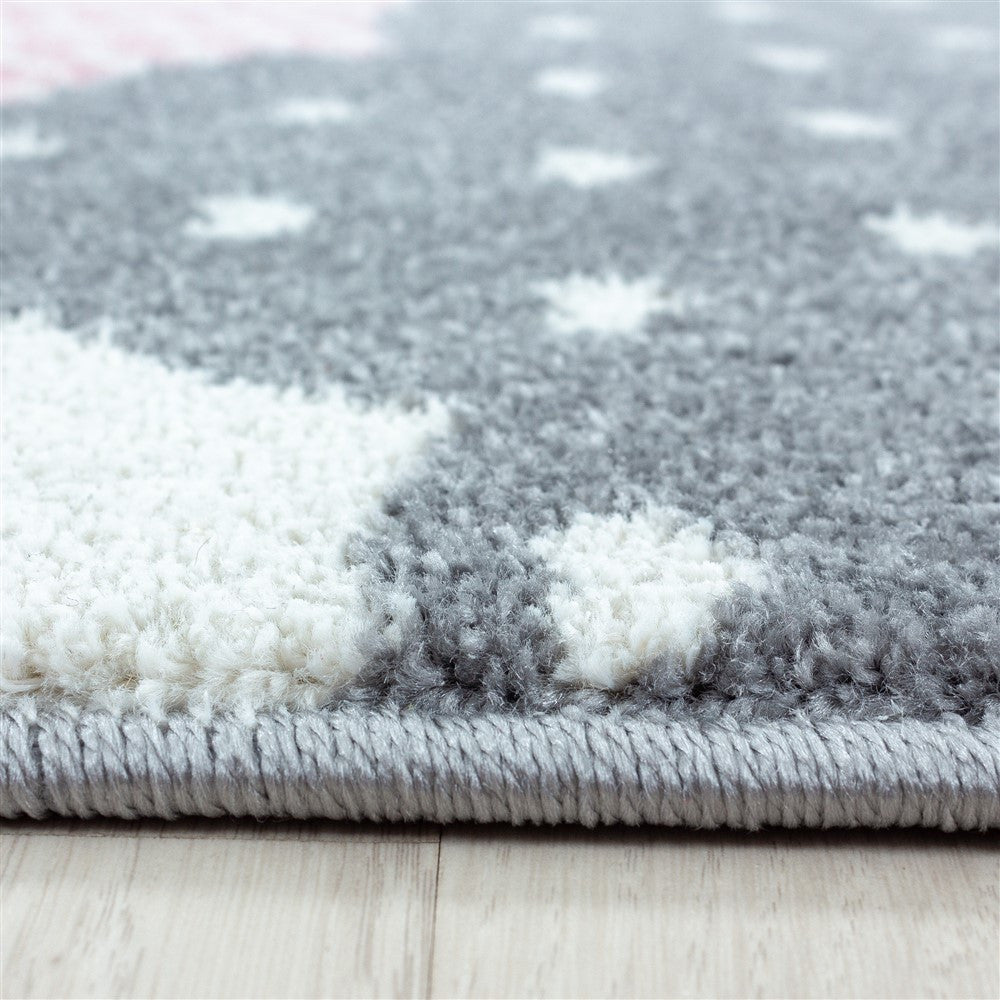 Kinderteppich Baby Teppich Kinderzimmer Wolken-Motiv Pink Grau Weiß Farben