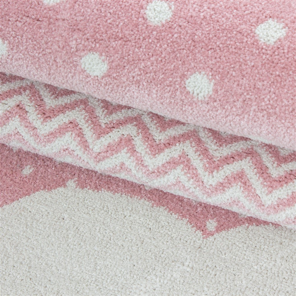 Kinderteppich Baby Teppich Kinderzimmer Wolken-Motiv Pink Grau Weiß Farben