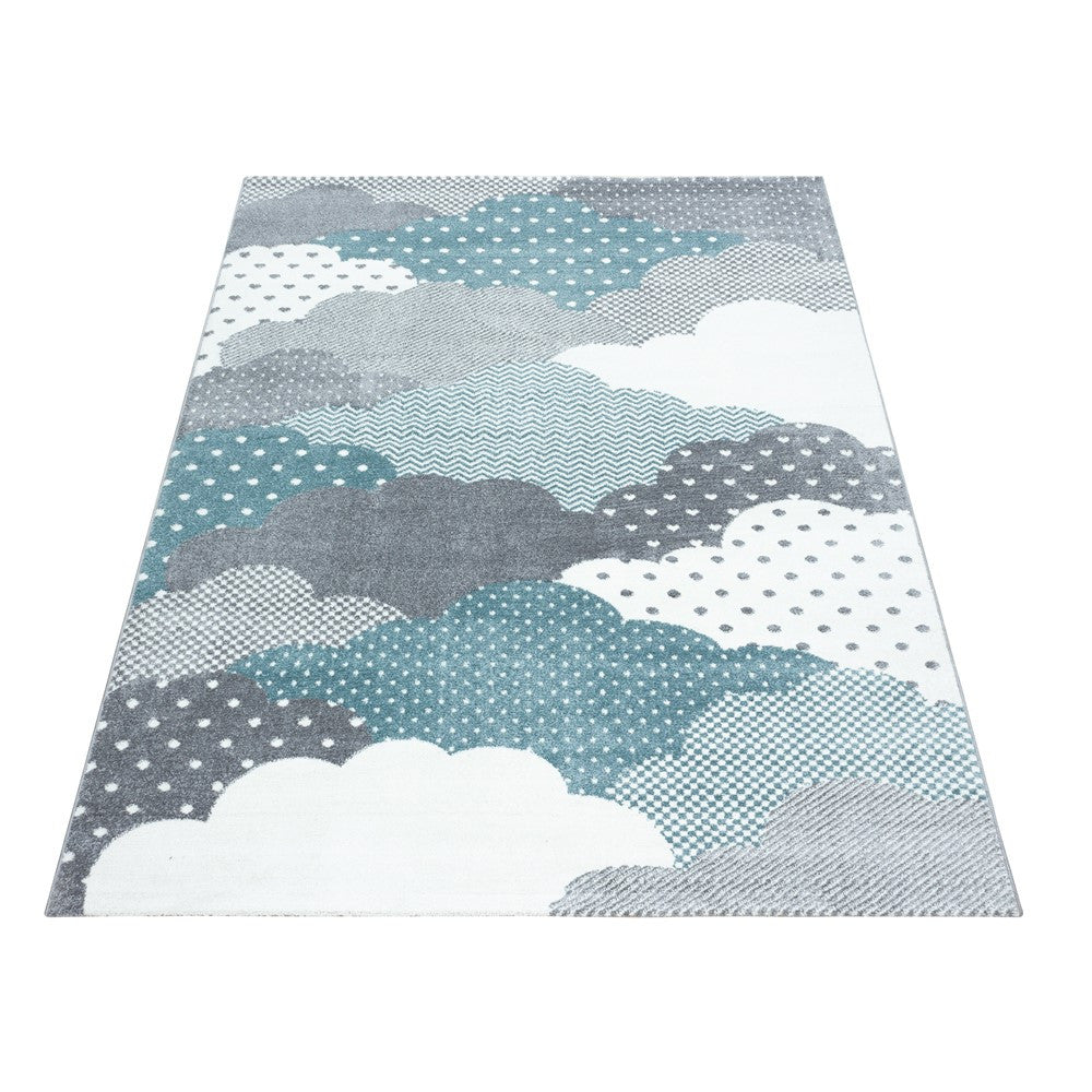 Kinderteppich Baby Teppich Kinderzimmer Wolken-Motiv Blau Grau Weiß Farben