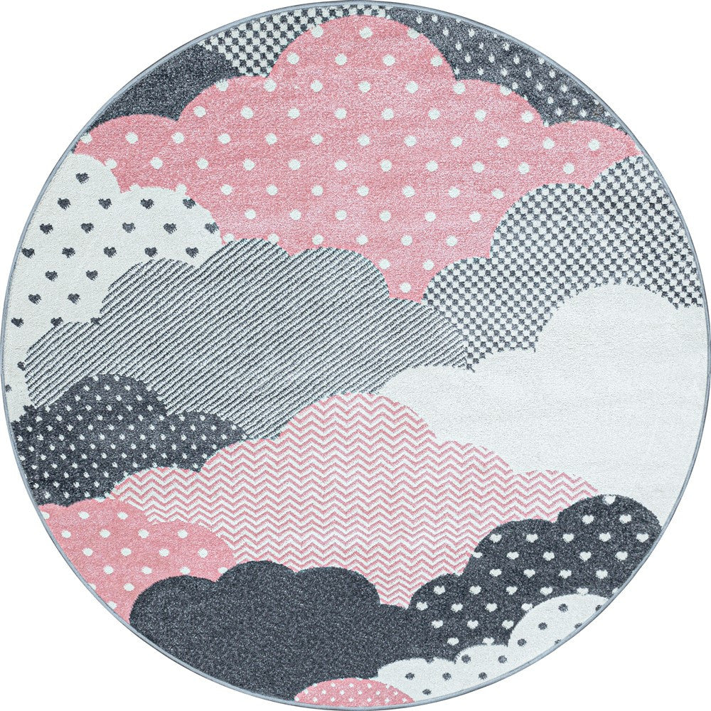 Kinderteppich Baby Teppich Kinderzimmer Wolken-Motiv Pink Grau Weiß Farben