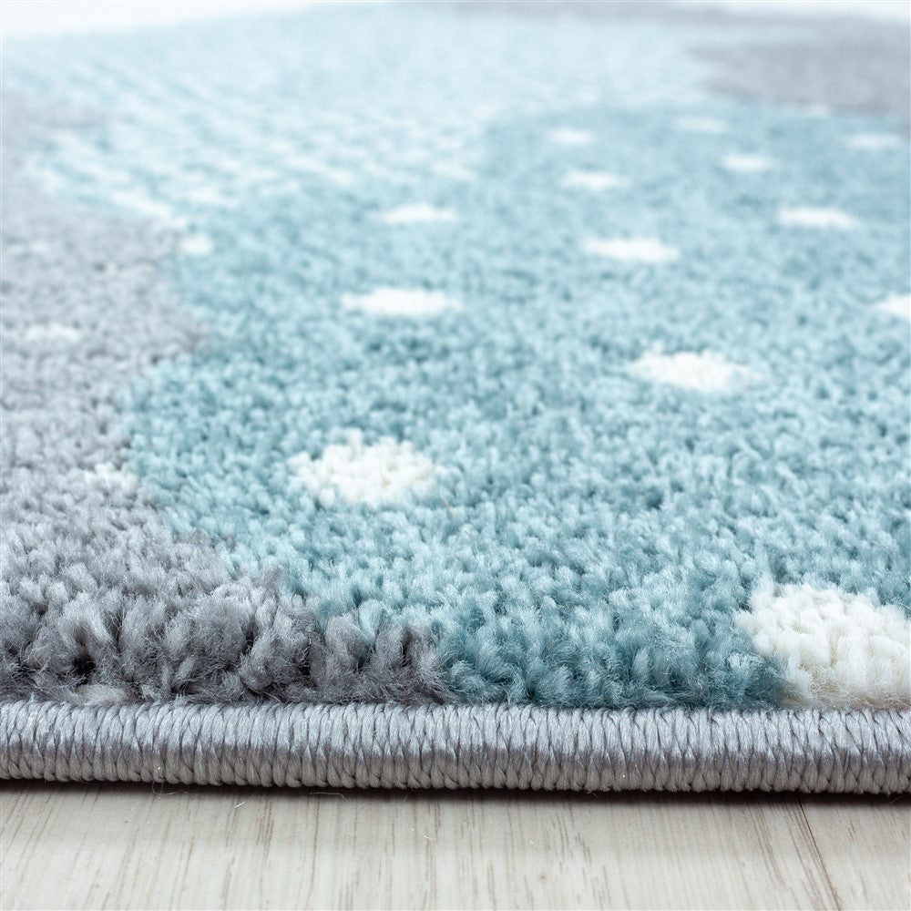 Kinderteppich Baby Teppich Kinderzimmer Wolken-Motiv Blau Grau Weiß Farben