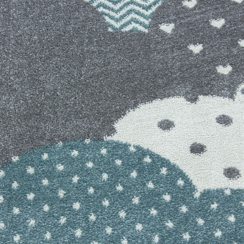 Kinderteppich Baby Teppich Kinderzimmer Wolken-Motiv Blau Grau Weiß Farben