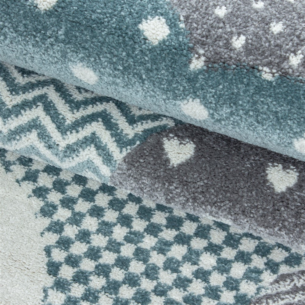 Kinderteppich Baby Teppich Kinderzimmer Wolken-Motiv Blau Grau Weiß Farben