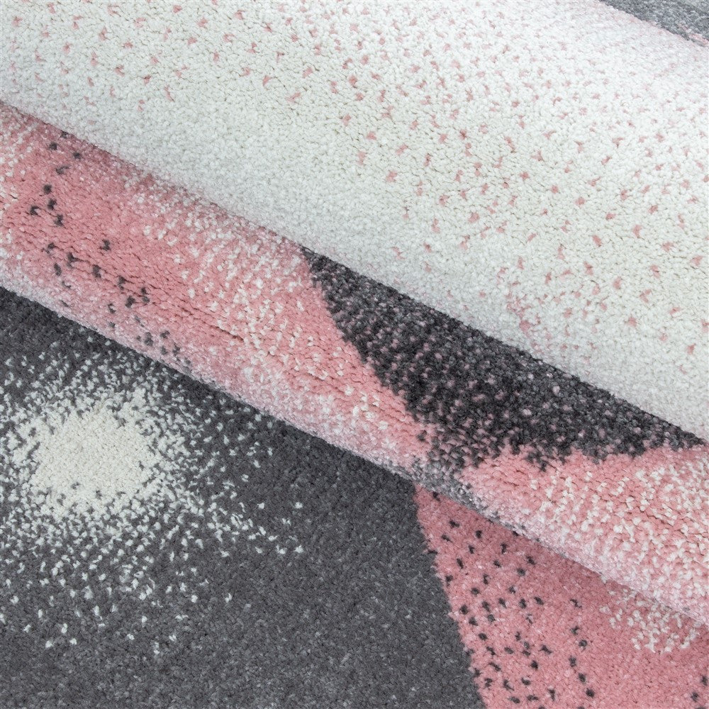Kinderteppich Kinderzimmer süßes Bärenmotiv Pink Grau Weiß Farben