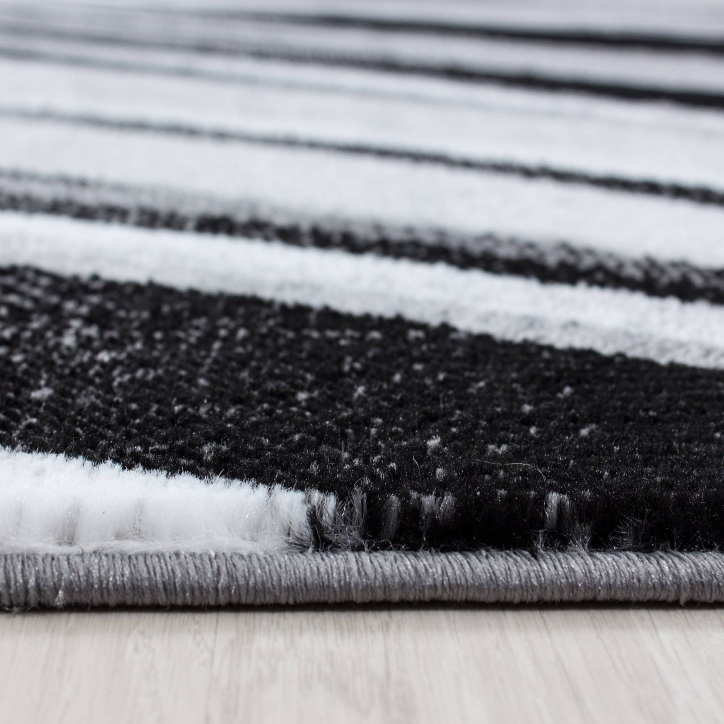 Teppich Modern Designer Geometrisch Wellen Optik Meliert Schwarz Grau Weiss