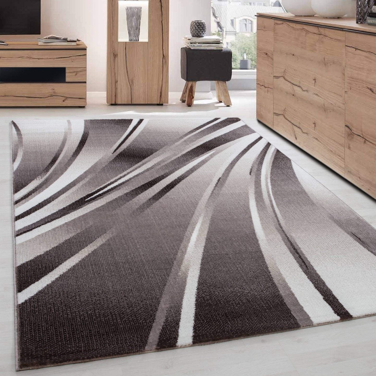 Teppich Modern Designer Geometrisch Wellen Optik Meliert Braun Beige Creme