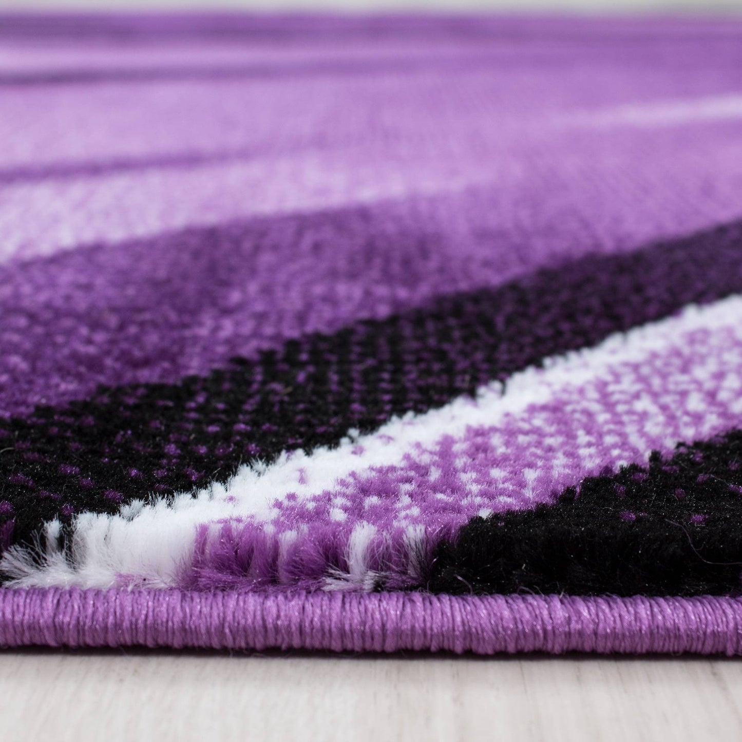 Teppich Modern Designer Geometrisch Wellen Optik Meliert Schwarz Violet Weiß
