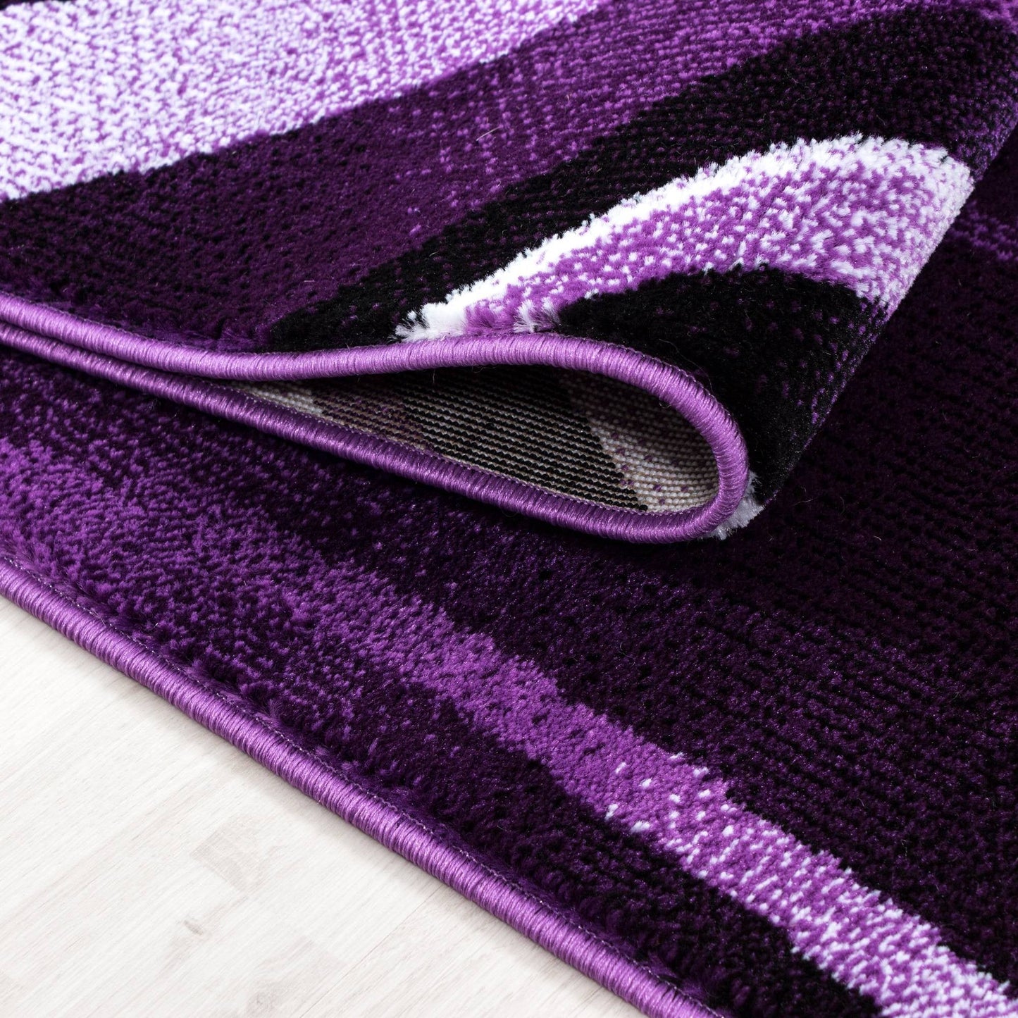 Teppich Modern Designer Geometrisch Wellen Optik Meliert Schwarz Violet Weiß
