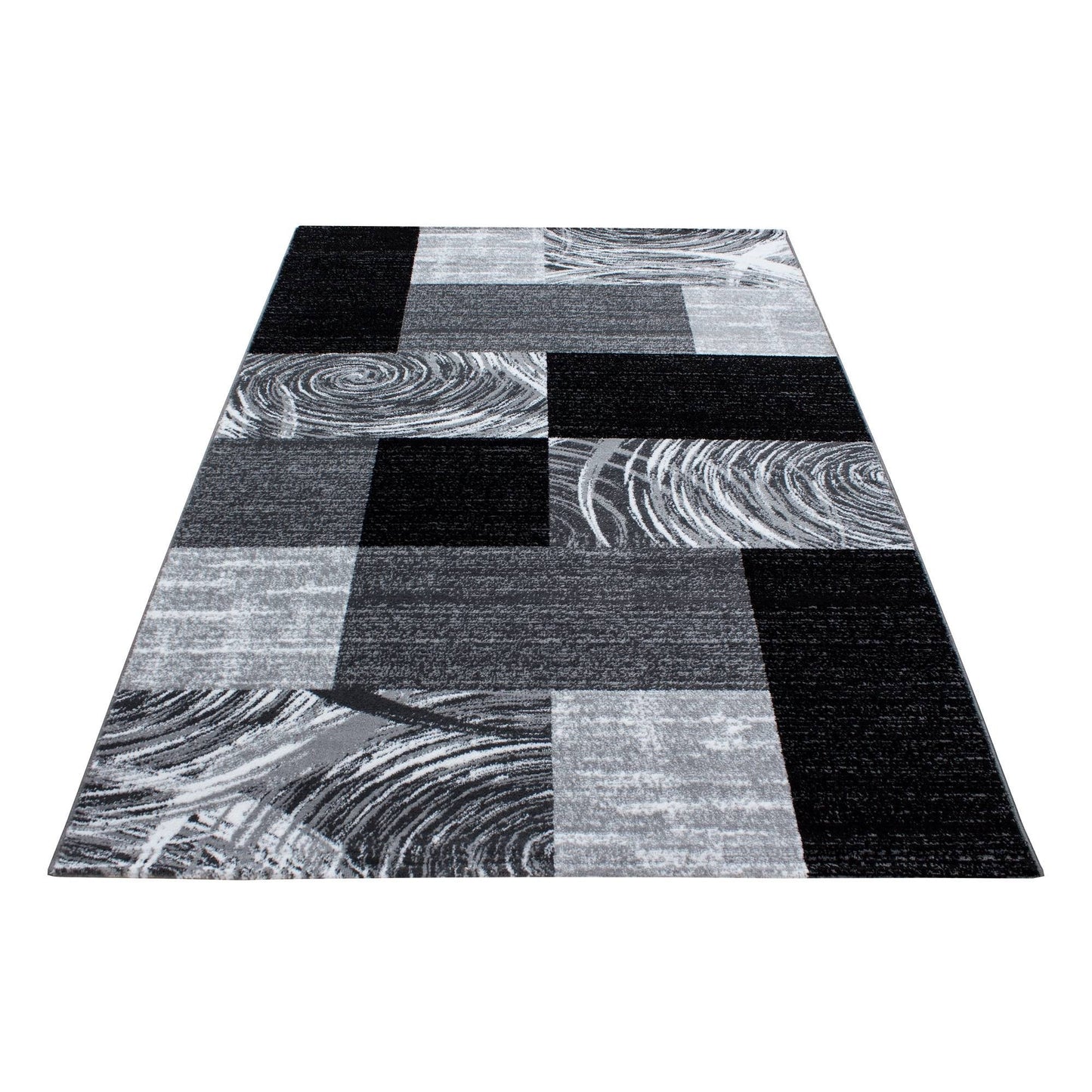 Teppich Modern Designer Wohnzimmer Geometrisch Kariert Muster Schwarz Grau Weiss