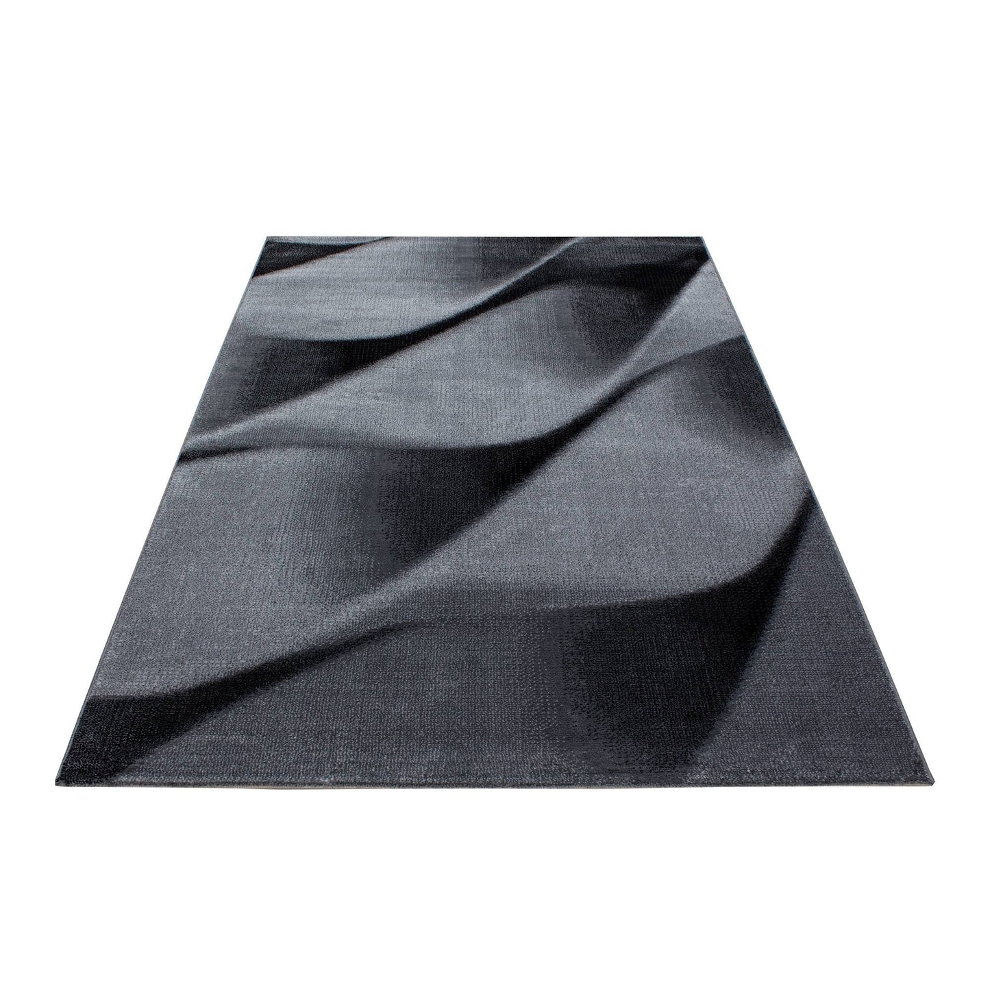 Teppich Modern Designer Wohnzimmer Geometrisch Wellen Muster Grau Schwarz Weiss