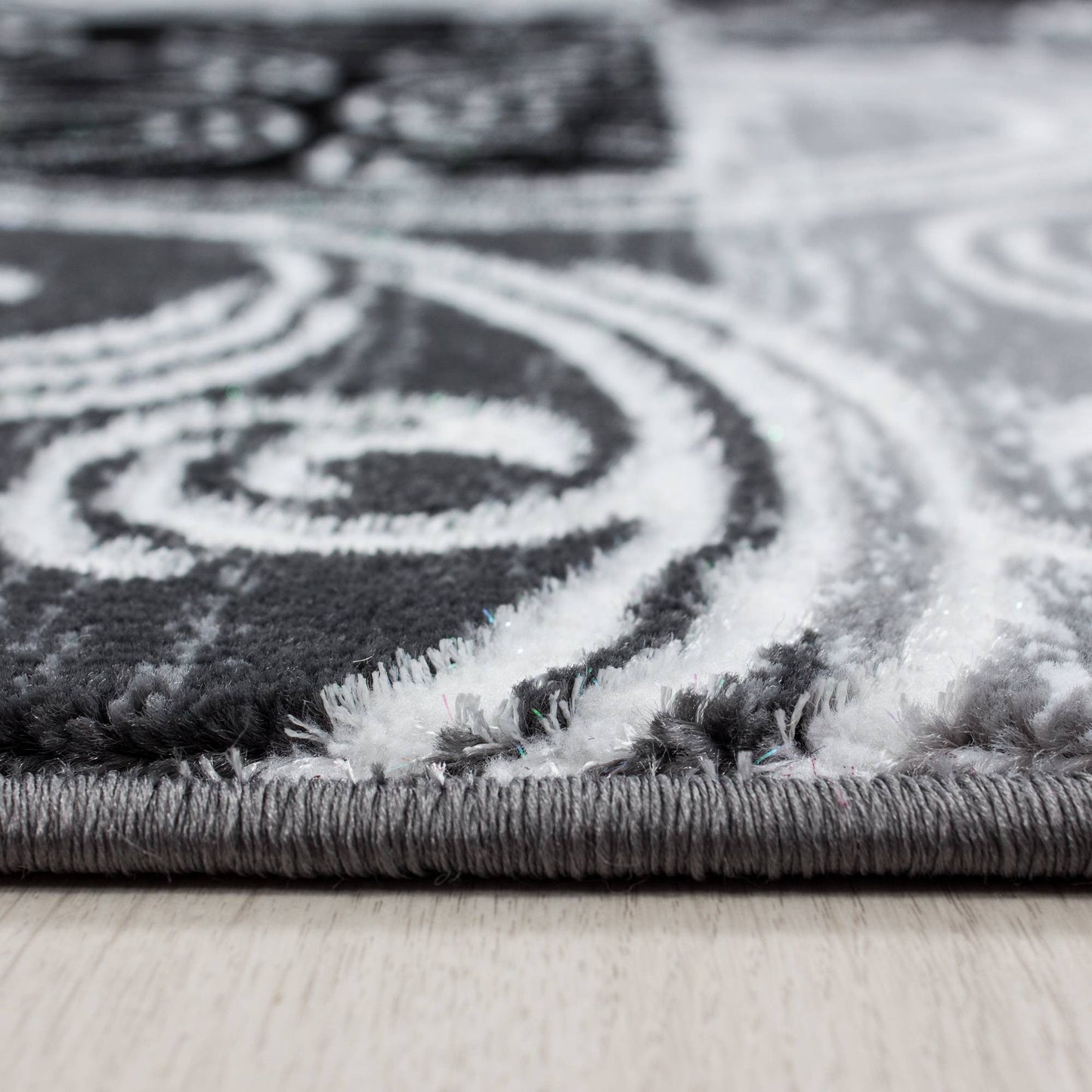 Teppich Modern Designer Barock mit Kariert Muster Meliert Schwarz Grau Weiß