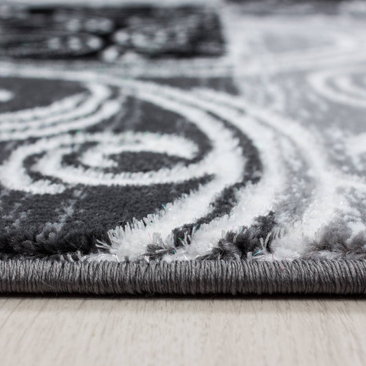 Teppich Modern Designer Barock mit Kariert Muster Meliert Schwarz Grau Weiß