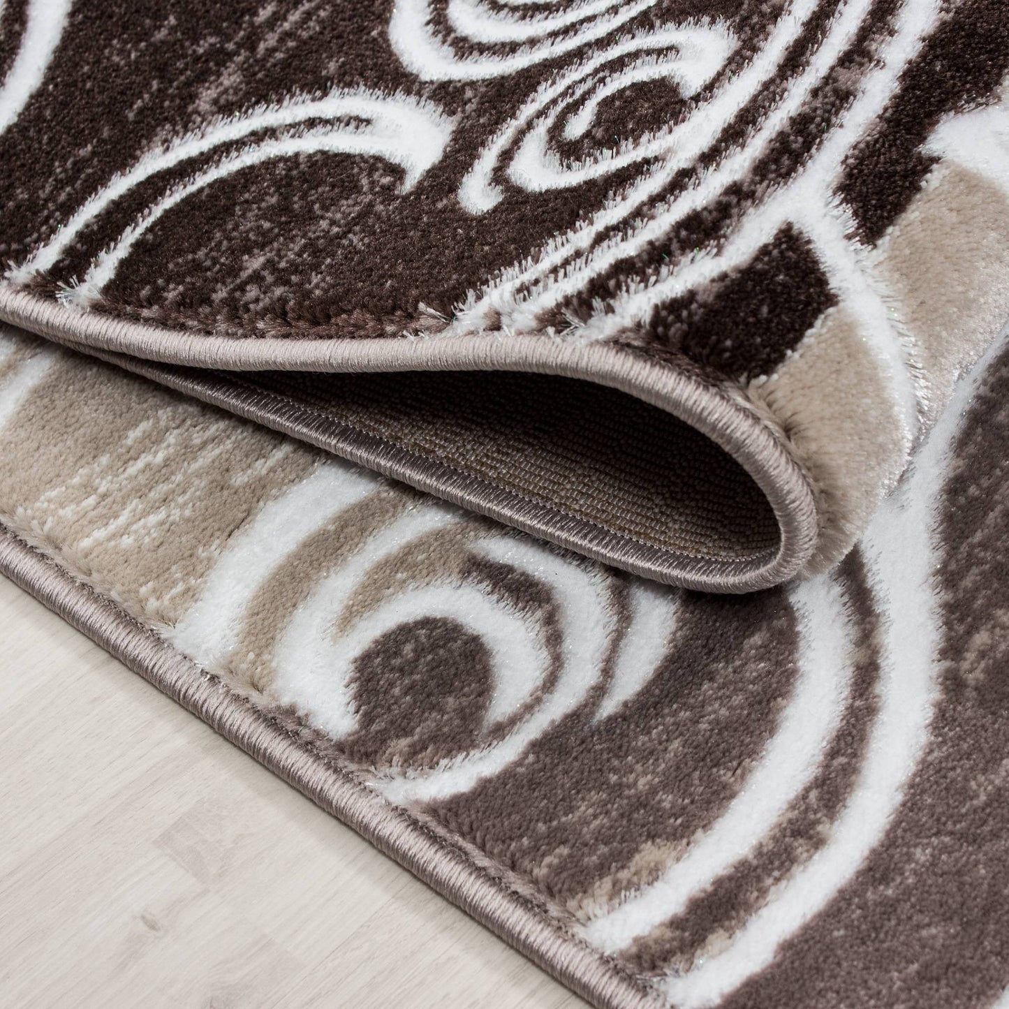 Teppich Modern Designer Barock mit Kariert Muster Meliert Braun Beige Creme