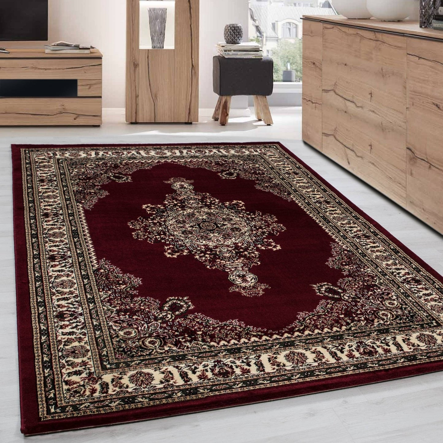 Orientteppich Klassischer Orientalisch Traditional Webteppich Schwarz Rot Beige
