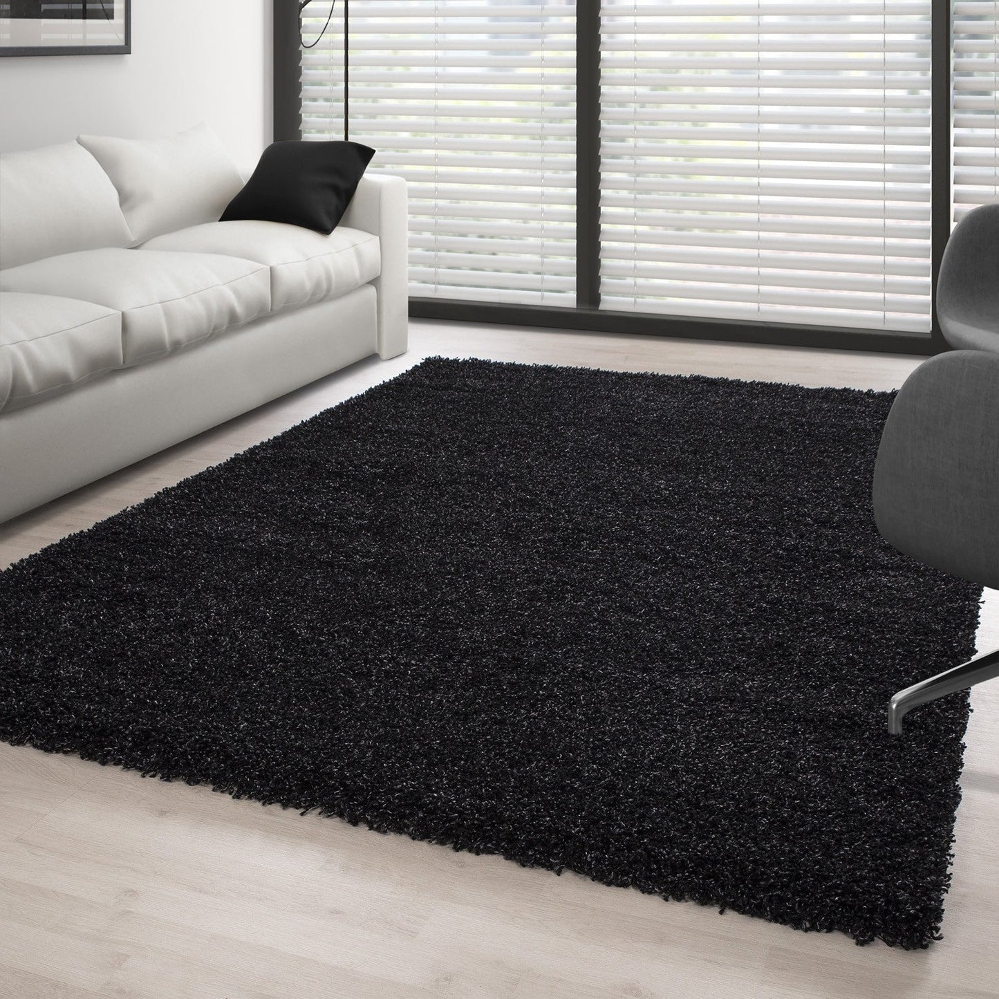 Hochflor Langflor Wohnzimmer Shaggy Teppich Florhöhe 3cm unifarbe Anthrazit