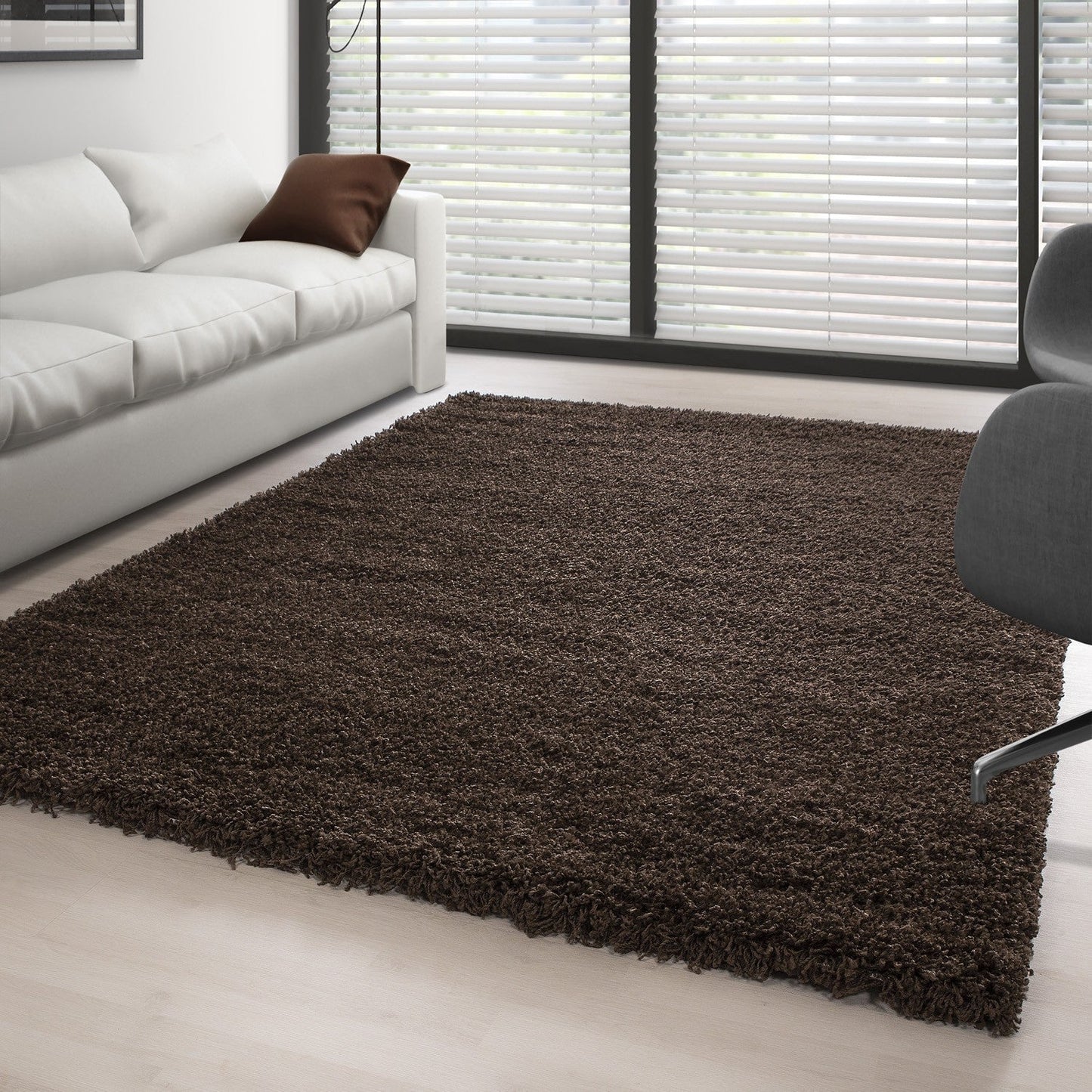 Hochflor Langflor Wohnzimmer Shaggy Teppich Florhöhe 3cm unifarbe Braun