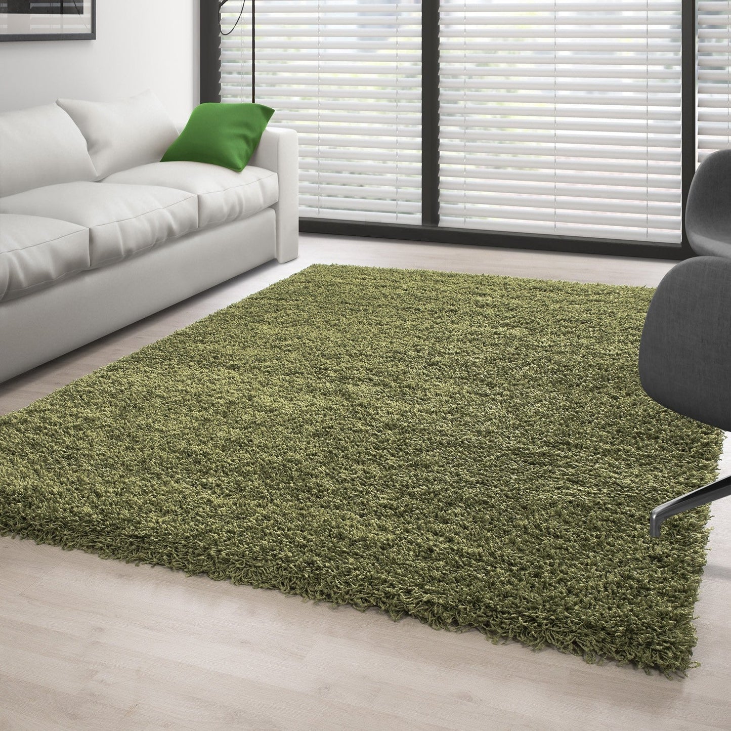 Hochflor Langflor Wohnzimmer Teppich Shaggy Florhöhe 3cm unifarbe Grün