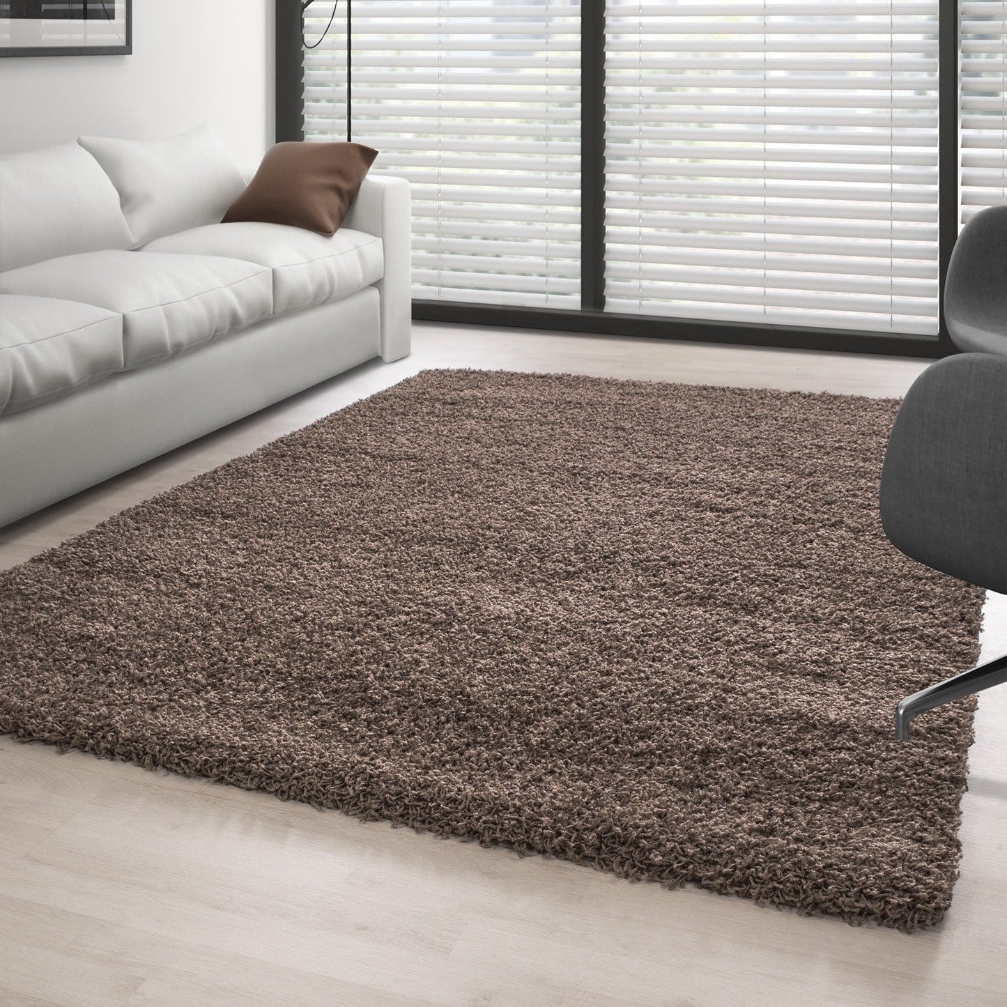 Hochflor Langflor Wohnzimmer Shaggy Teppich Florhöhe 3cm unifarbe Mocca