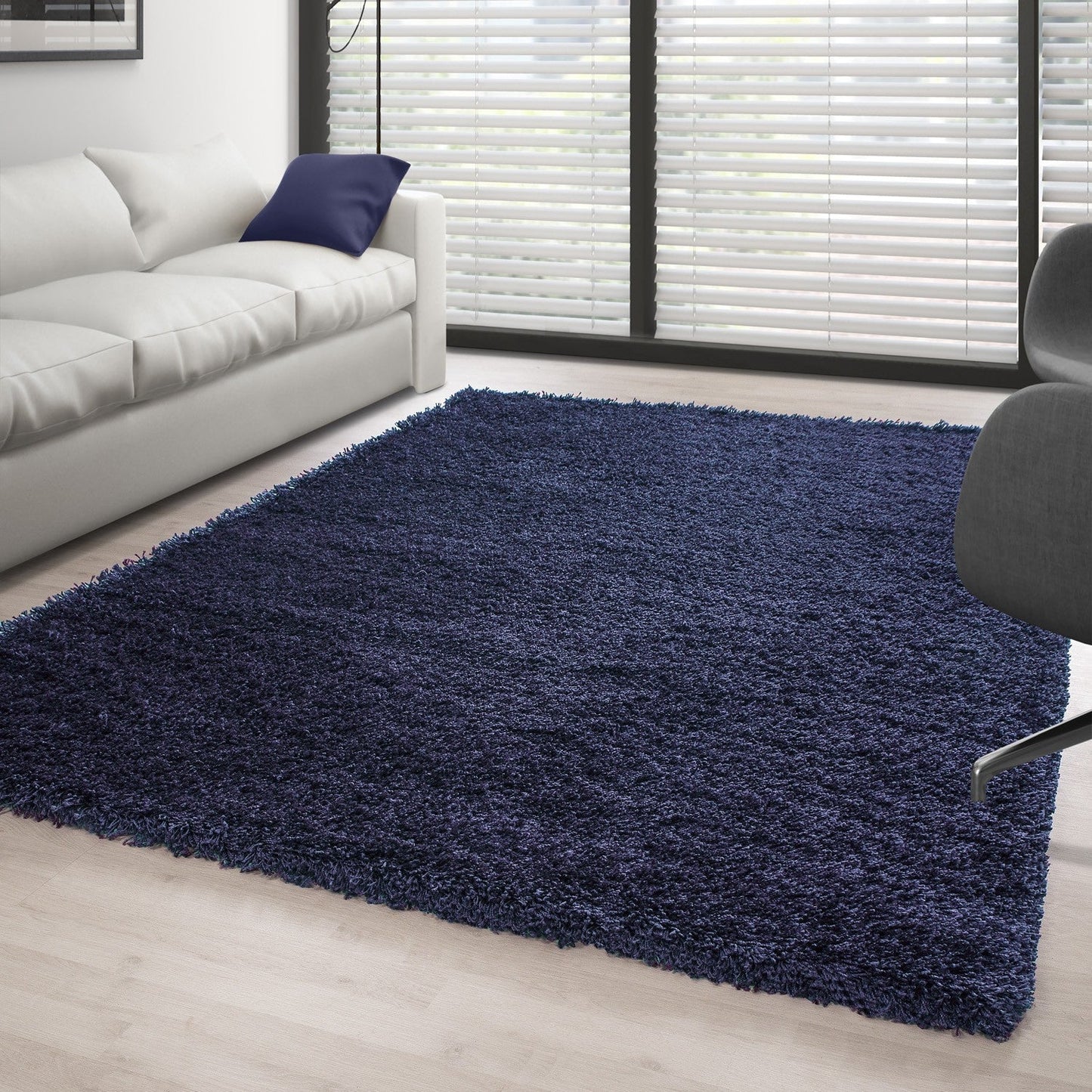 Hochflor Langflor Wohnzimmer Shaggy Teppich Florhöhe 3cm unifarbe Navy
