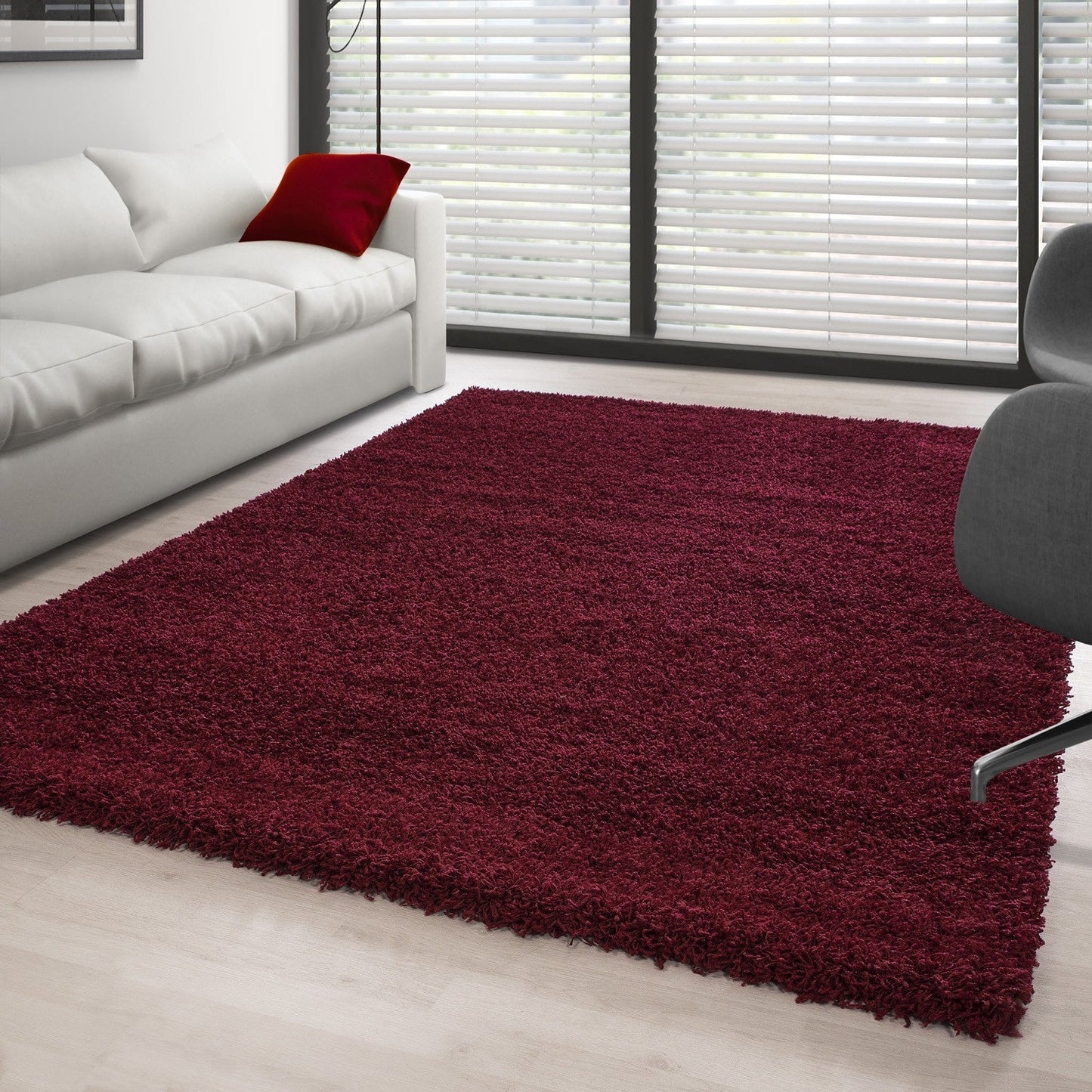 Hochflor Langflor Wohnzimmer Shaggy Teppich Florhöhe 3cm unifarbe Rot