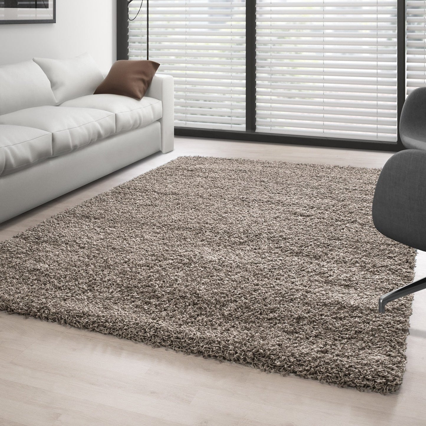 Hochflor Langflor Wohnzimmer Shaggy Teppich Florhöhe 3cm unifarbe Taupe