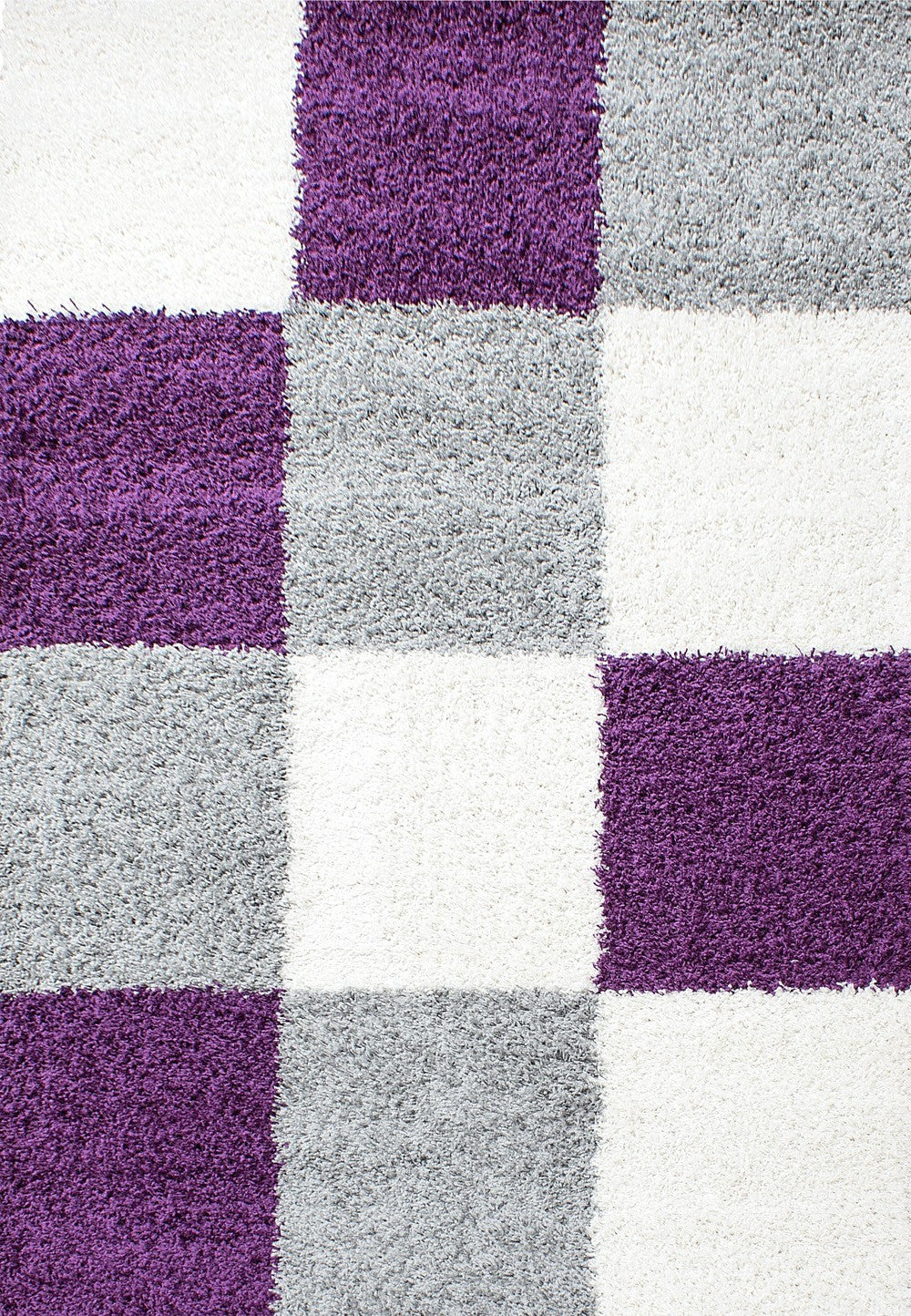 Teppich Hochflor Langflor günstig Wohnzimmer Shaggy kariert Lila Weiss Grau