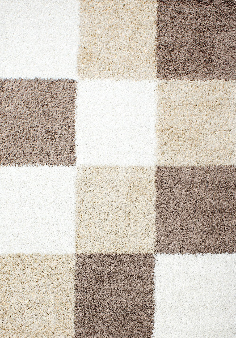 Teppich Hochflor Langflor Wohnzimmer günstig Shaggy kariert Braun Weiss Beige