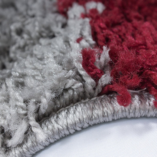 Hochflor Langflor Wohnzimmer Shaggy Teppich kariert Rot Weiss Grau