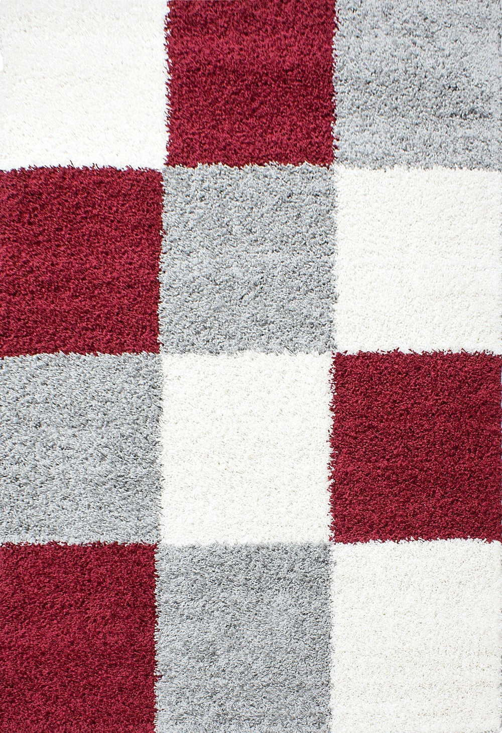 Hochflor Langflor Wohnzimmer Shaggy Teppich kariert Rot Weiss Grau