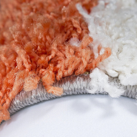Hochflor Langflor Wohnzimmer Shaggy Teppich kariert Terrakotta Weiss Grau