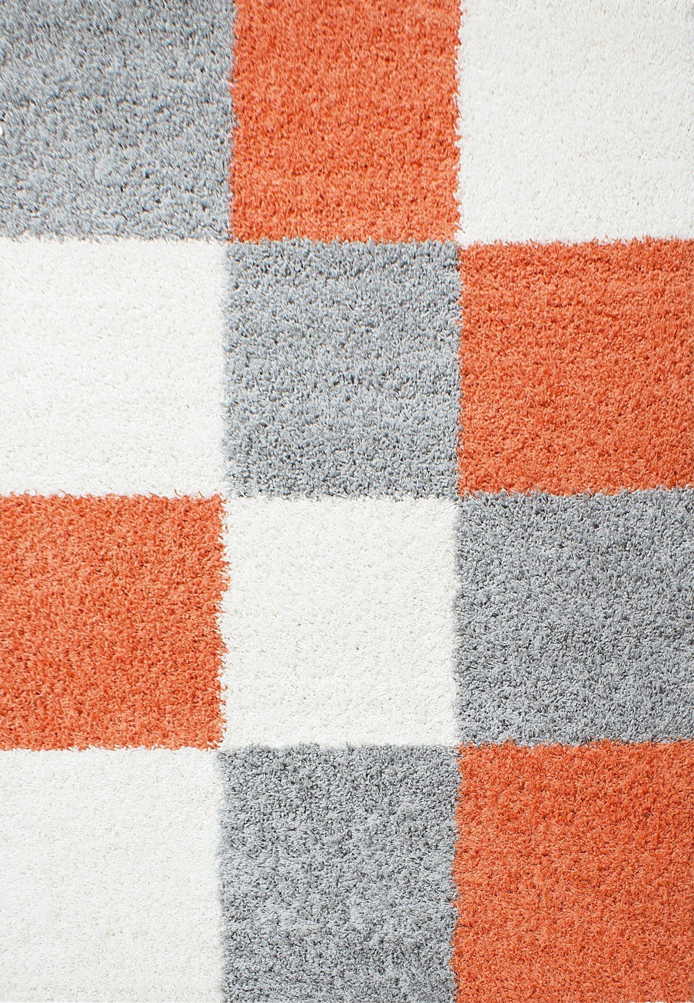 Hochflor Langflor Wohnzimmer Shaggy Teppich kariert Terrakotta Weiss Grau