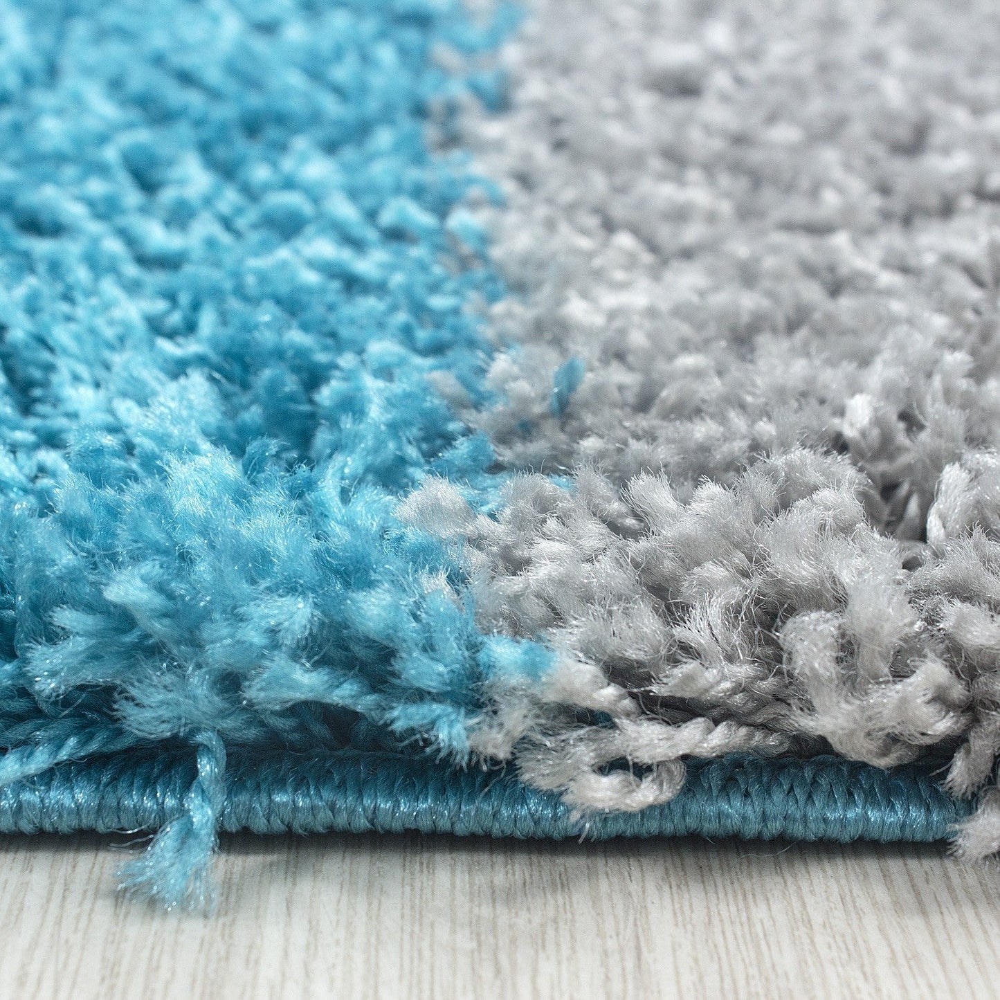 Hochflor Langflor Wohnzimmer Shaggy Teppich kariert Türkis Weiss Grau
