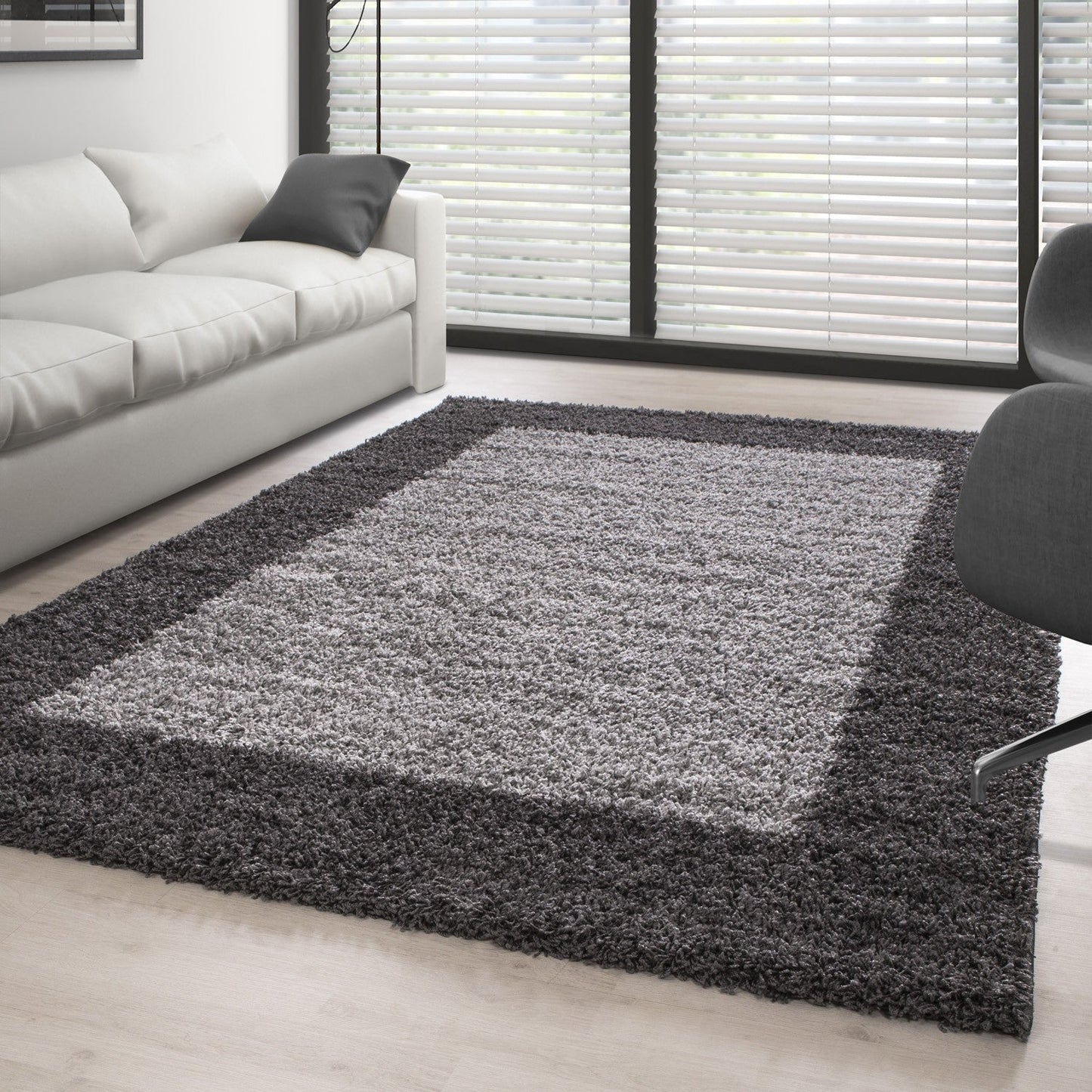 Hochflor Langflor Wohnzimmer Shaggy Teppich 2 Farbig Florhöhe 3cm Grau Hellgrau