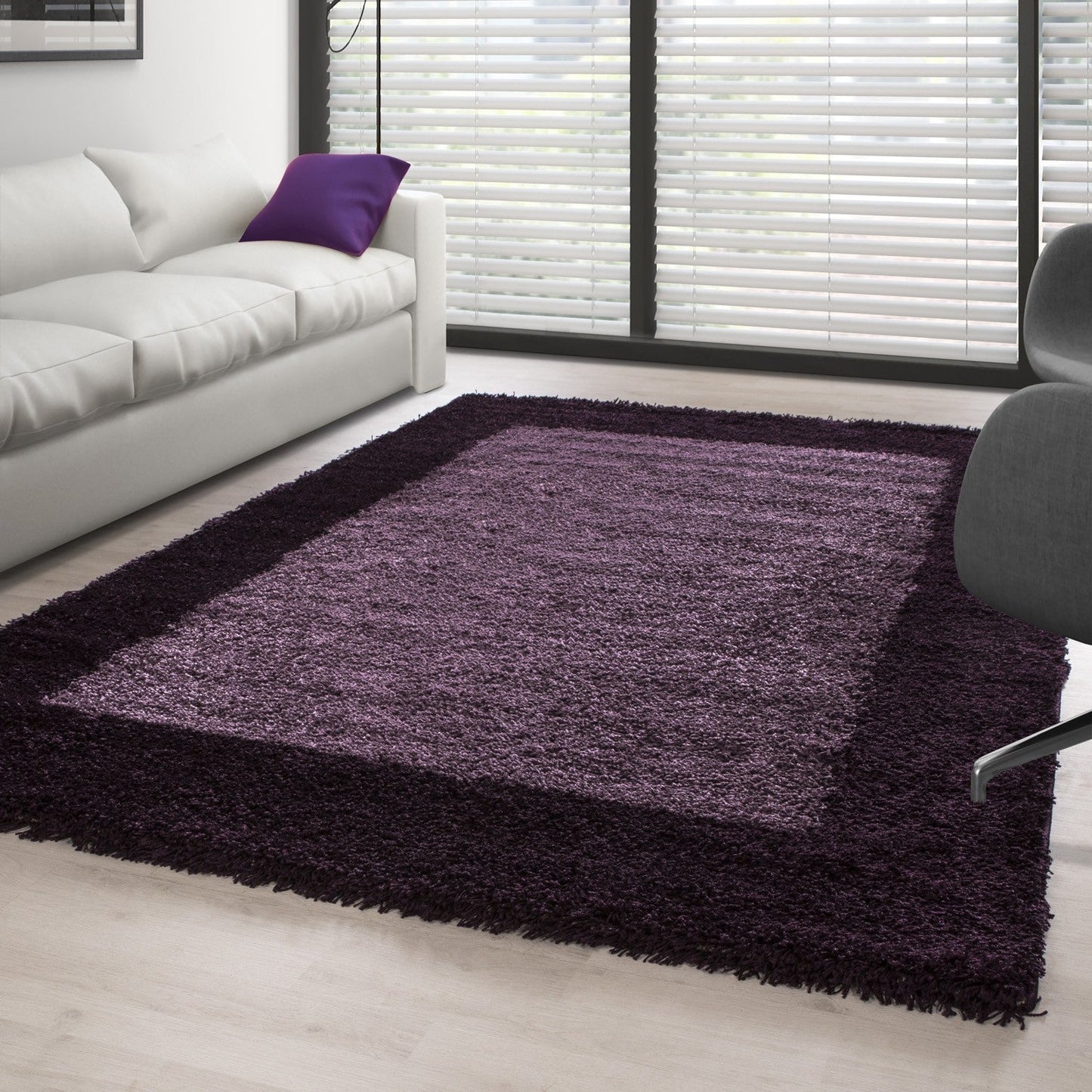 Hochflor Langflor Wohnzimmer Shaggy Teppich 2 Farbig Florhöhe 3cm Lila Violett