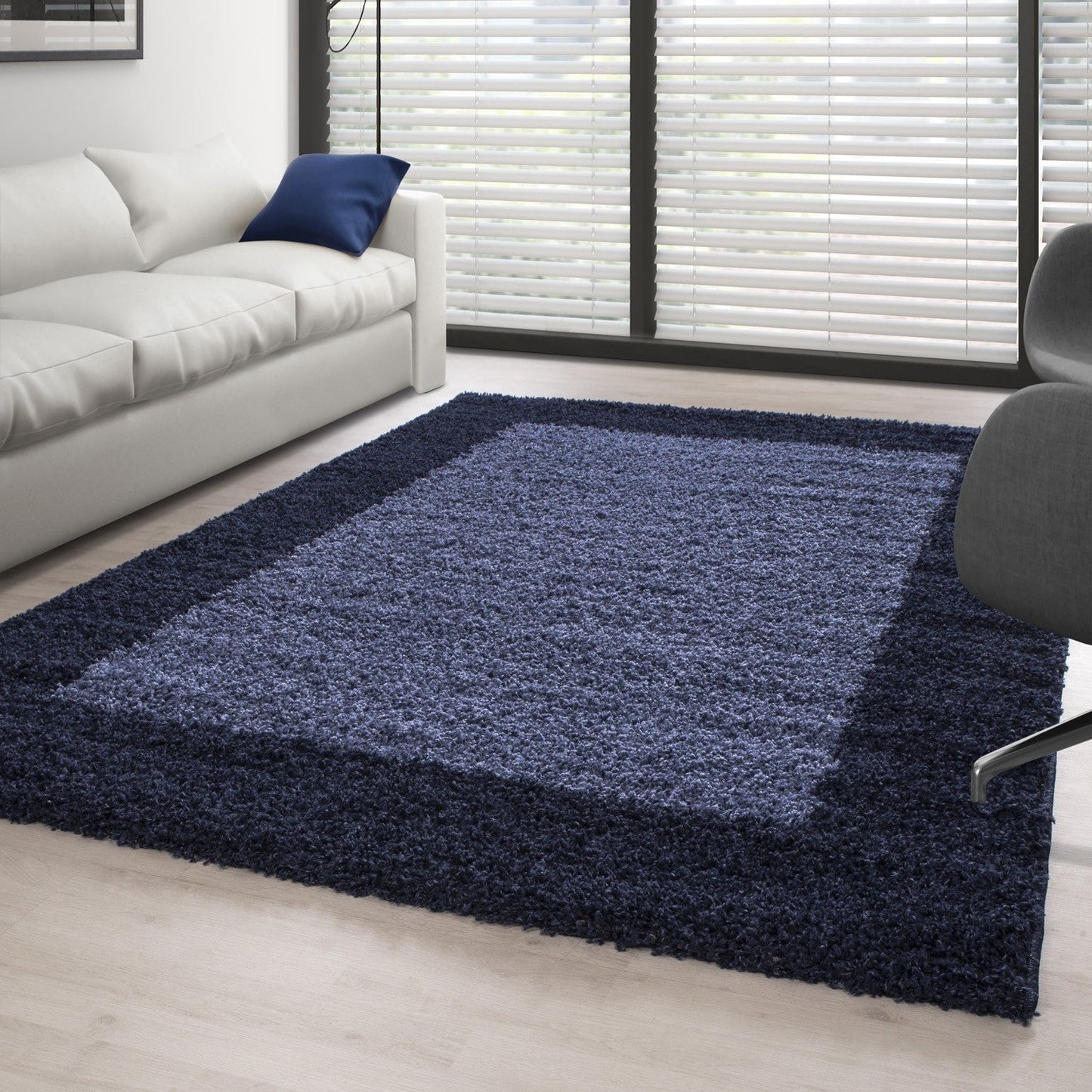 Hochflor Langflor Wohnzimmer Shaggy Teppich 2 Farbig Florhöhe 3cm Navy Blau