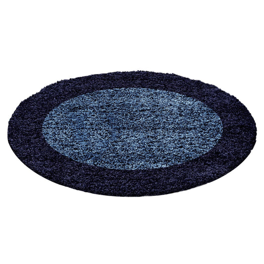 Hochflor Langflor Wohnzimmer Shaggy Teppich 2 Farbig Florhöhe 3cm Navy Blau